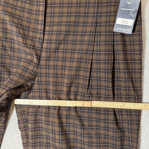 Lucky Brand Wide Leg Pants Medium Brown Plaid Academia Menswear Pleated Trousers - Picture 11 of 16